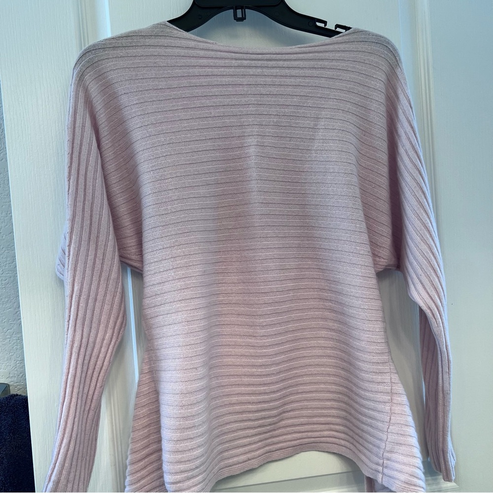 Vince Light Pink Ribbed Knit Tie Back Sweater S/P Wool Cashmere Boat Neck
